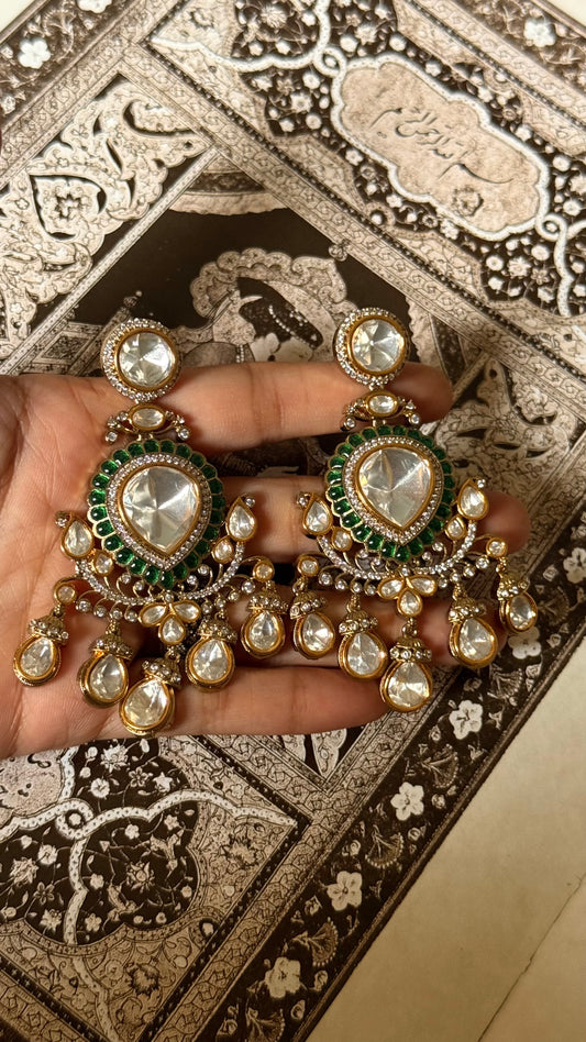 Emerald moissanite polki danglers