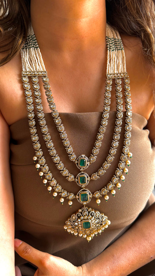 Emerald & Polki Victorian Rani Haar with pearl detailing