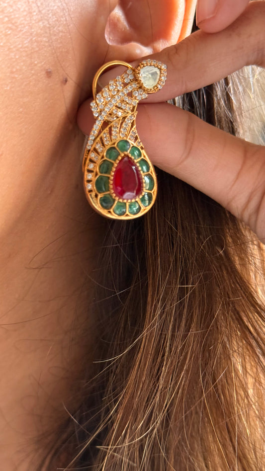 Ruby & Emerald inverted leaf danglers with back clip
