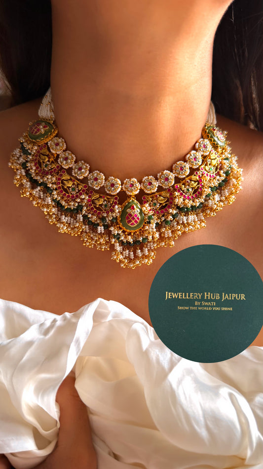Handmade Heritage Polki Kalash inlay royal rajwada bridal collar set