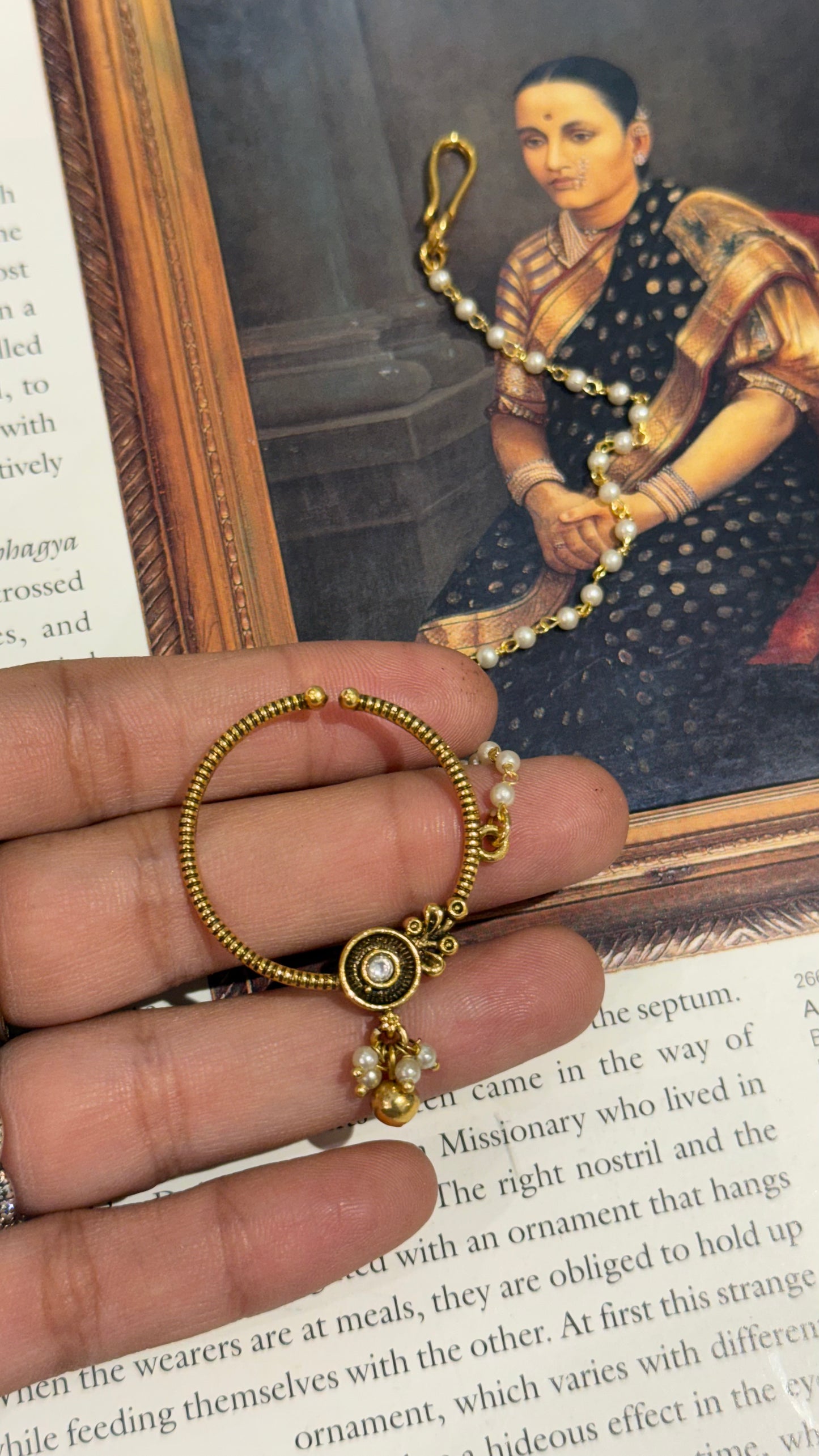 Oxidised, single polki victorian nath