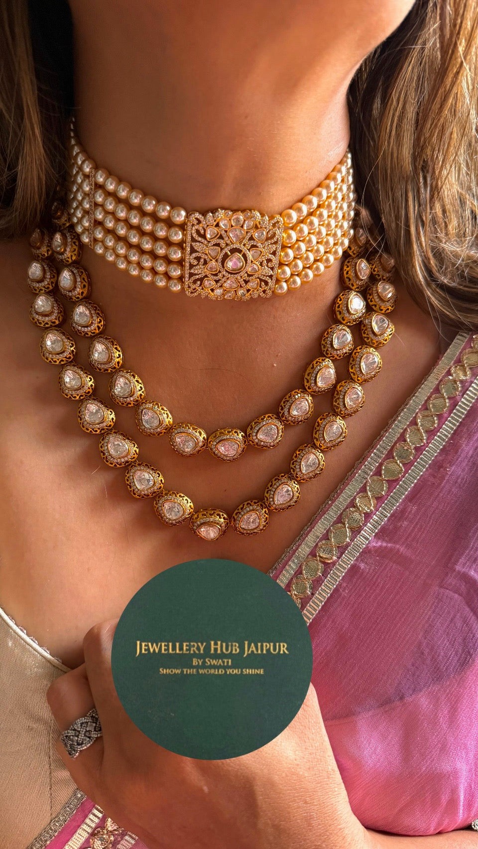 Peeli polki with dual line combo Necklace