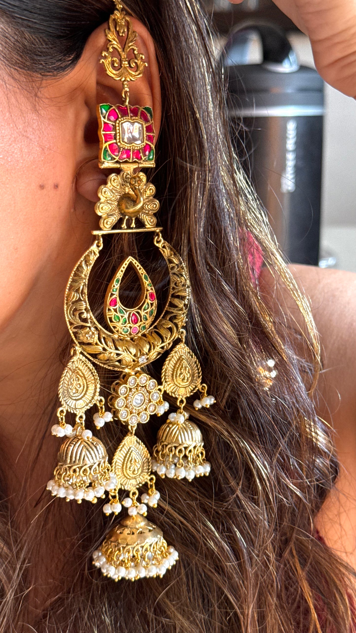 Amrapali inspired peacock paachi polki danglers