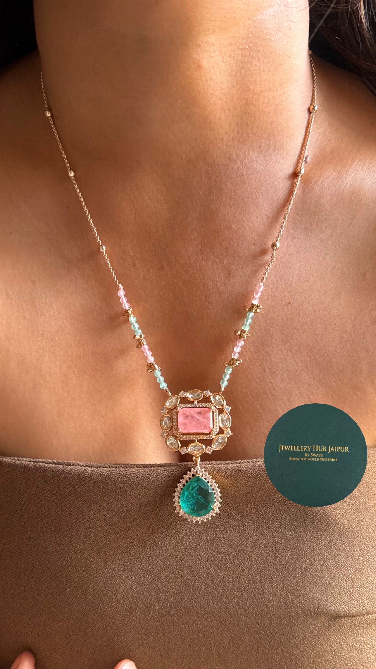 Rose quartz & turquoise minimalist pendant set