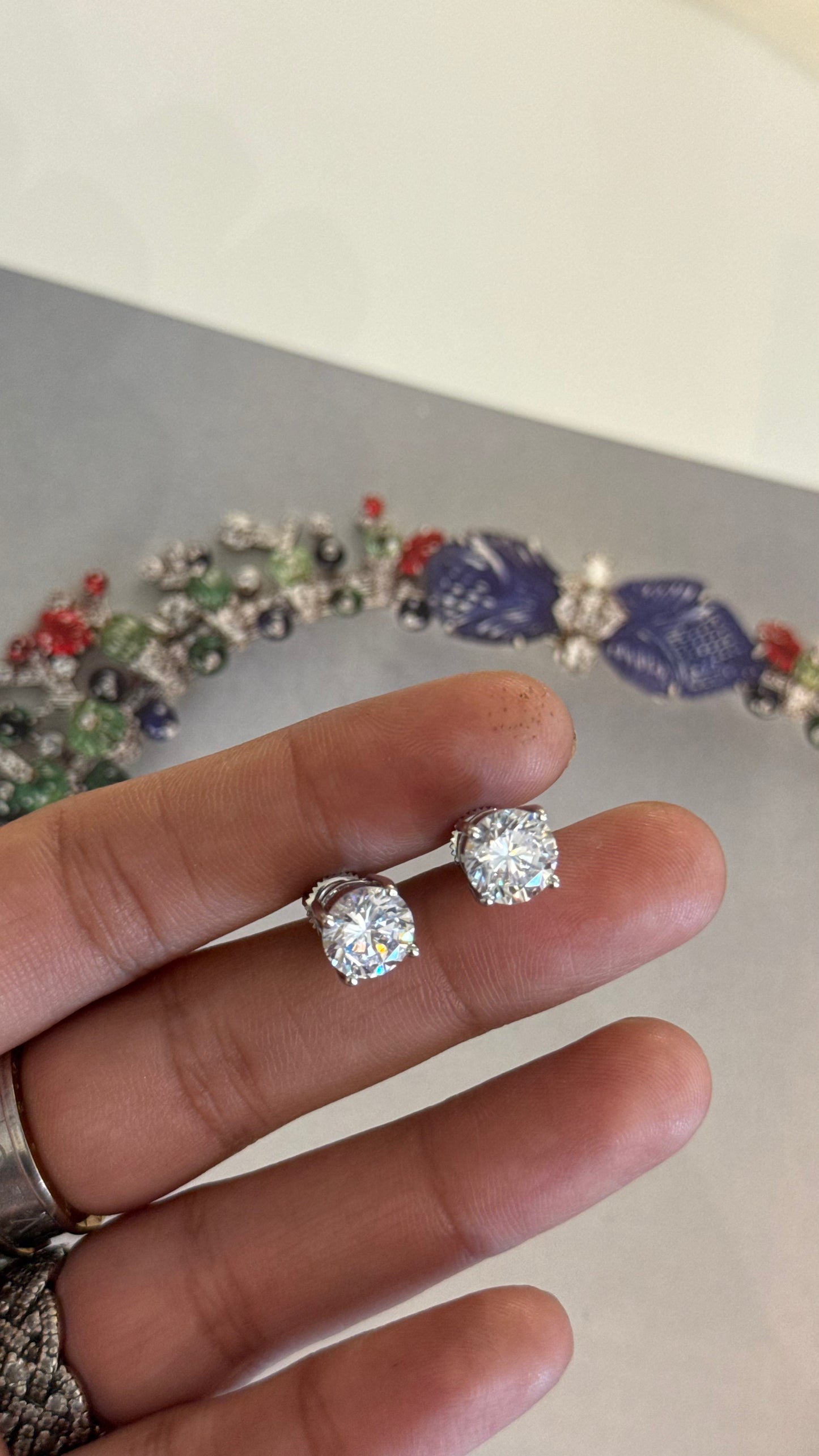 Silver One Carat Solitaire Diamond Studds