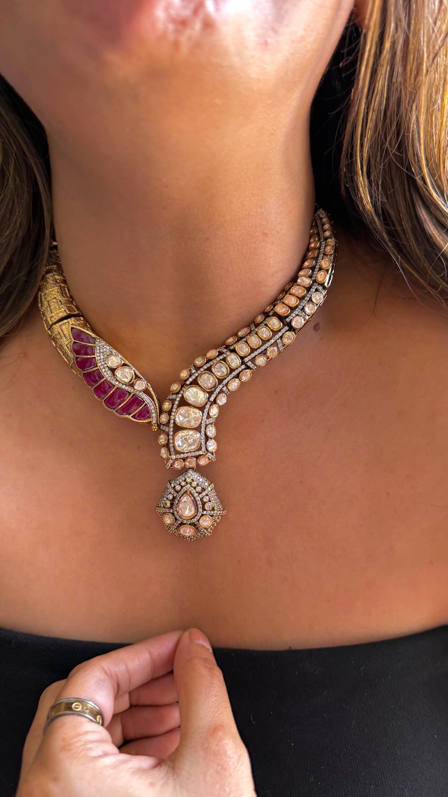 Ruby designer Hasli style Victorian LV Polki necklace