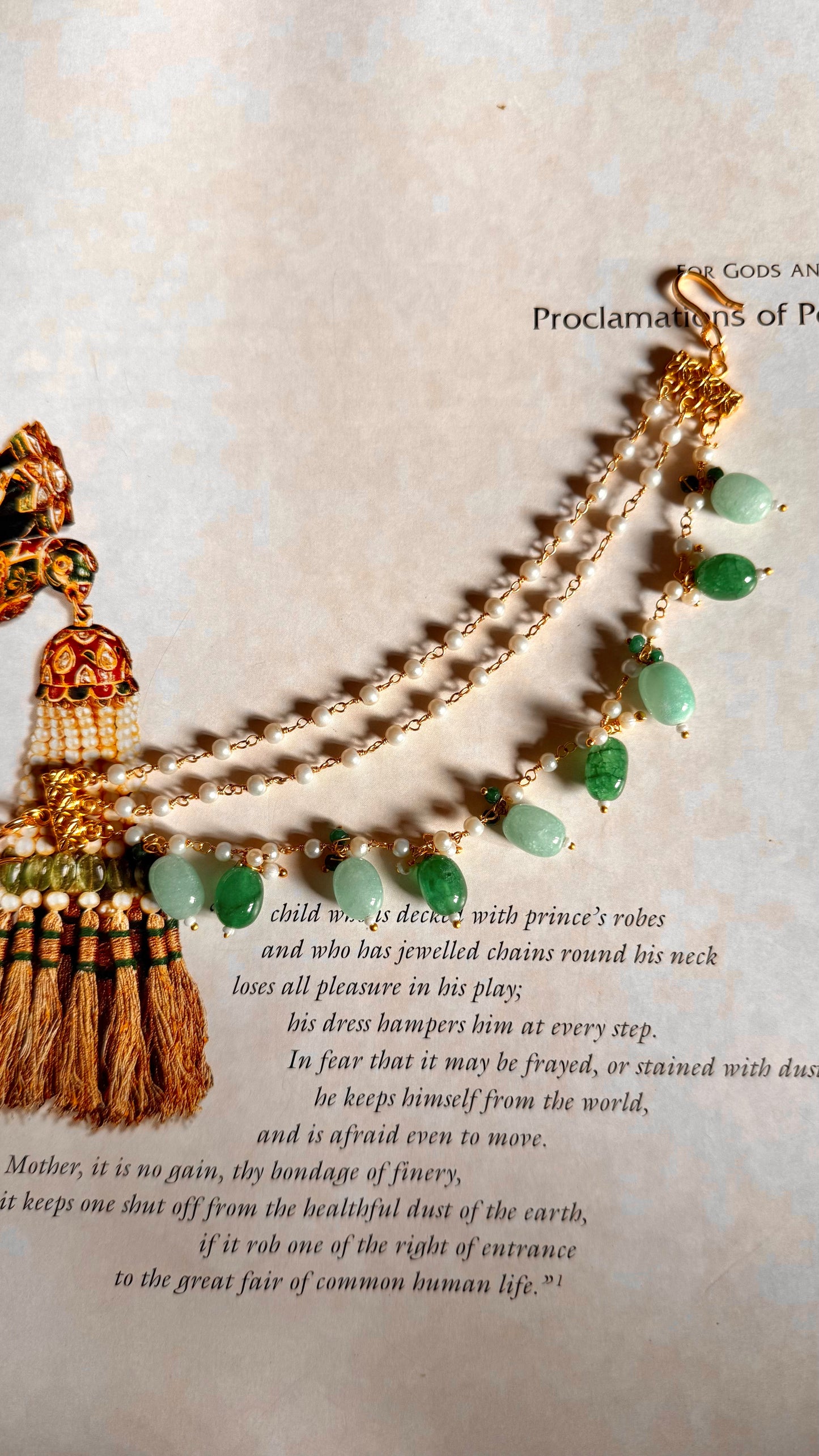 Three layer mint & emerald ear chain