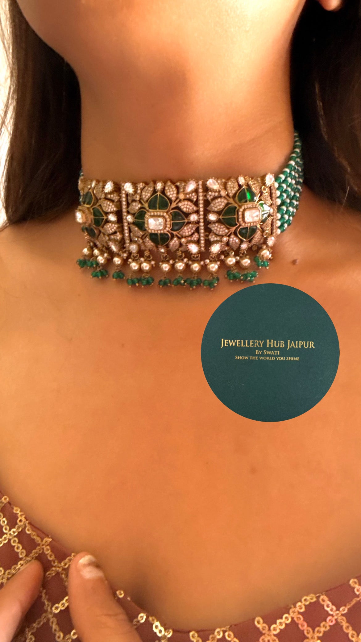 Naina emerald katdana moissanite choker