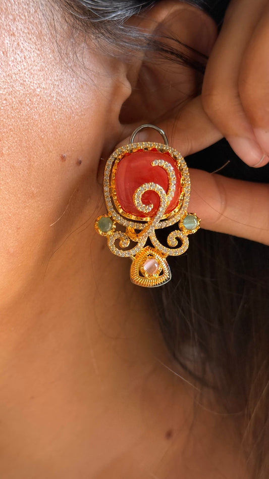 Saffron, mint & rose quartz doublet designer cocktail studs