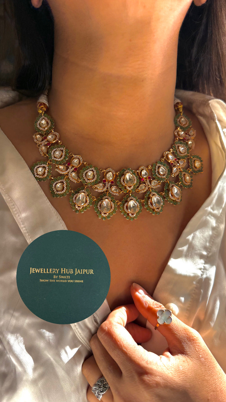 Real moissanite rani & mint lv shade necklace