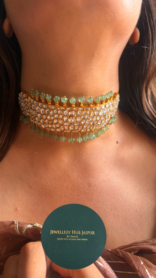 Paachi Kundan with mint choker Necklace
