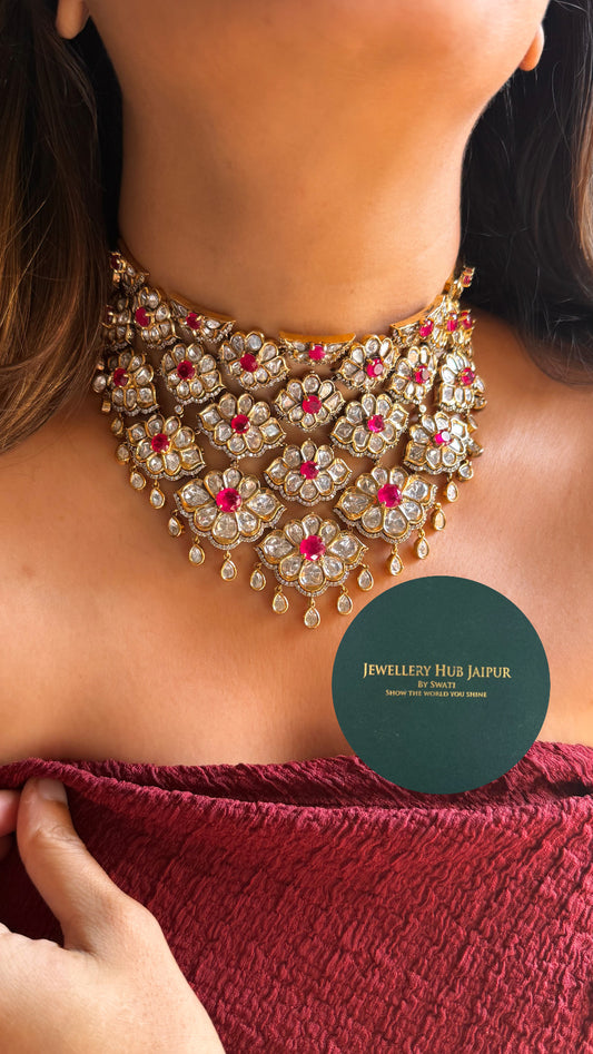 Rani pink & Moissanite choker necklace, set with teardrop detailing