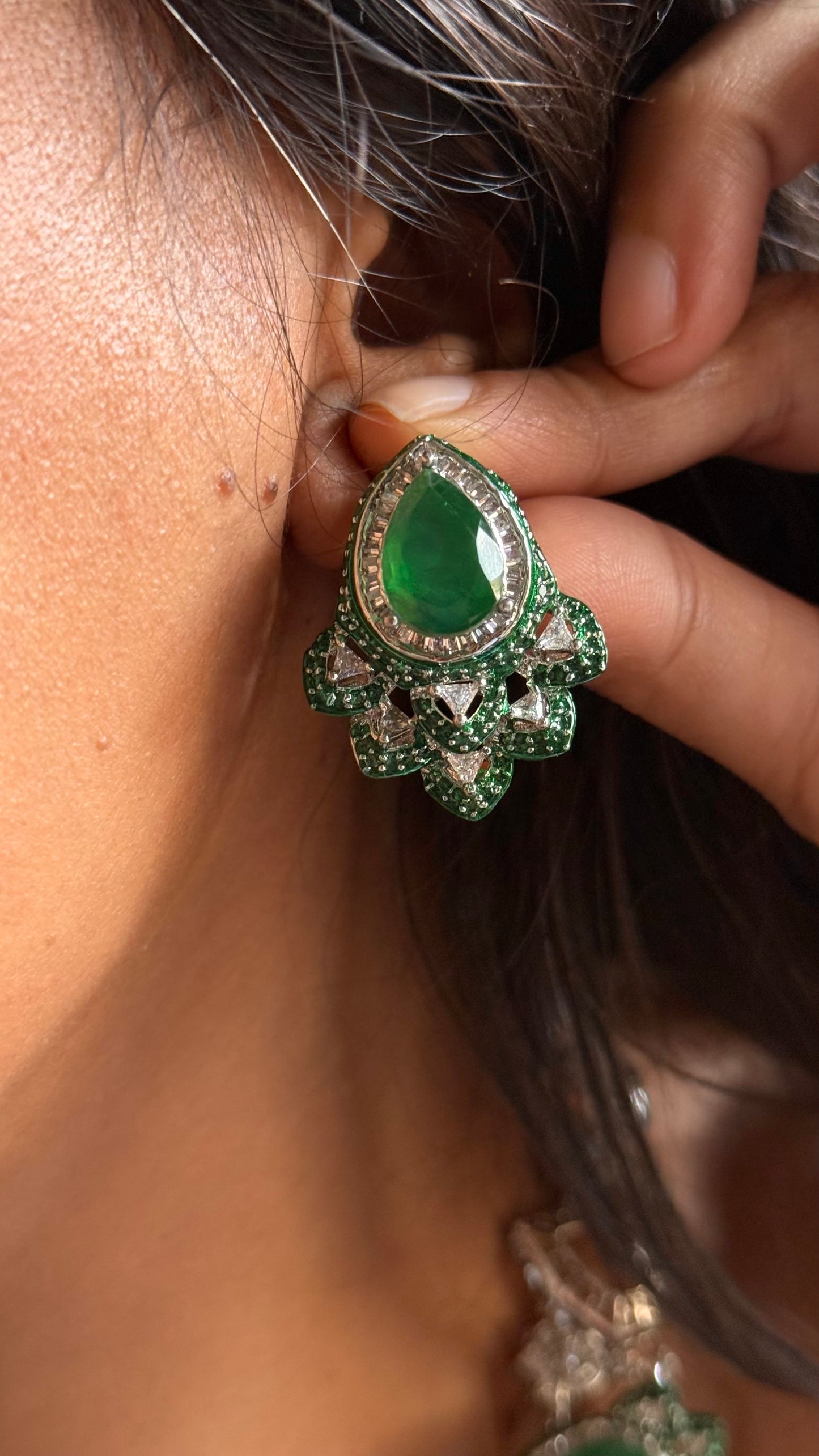 Emerald doublet cz diamond aura Necklace