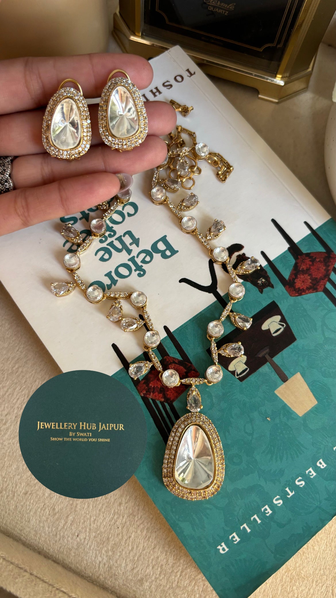 Uncut polki moissanite collar necklace set