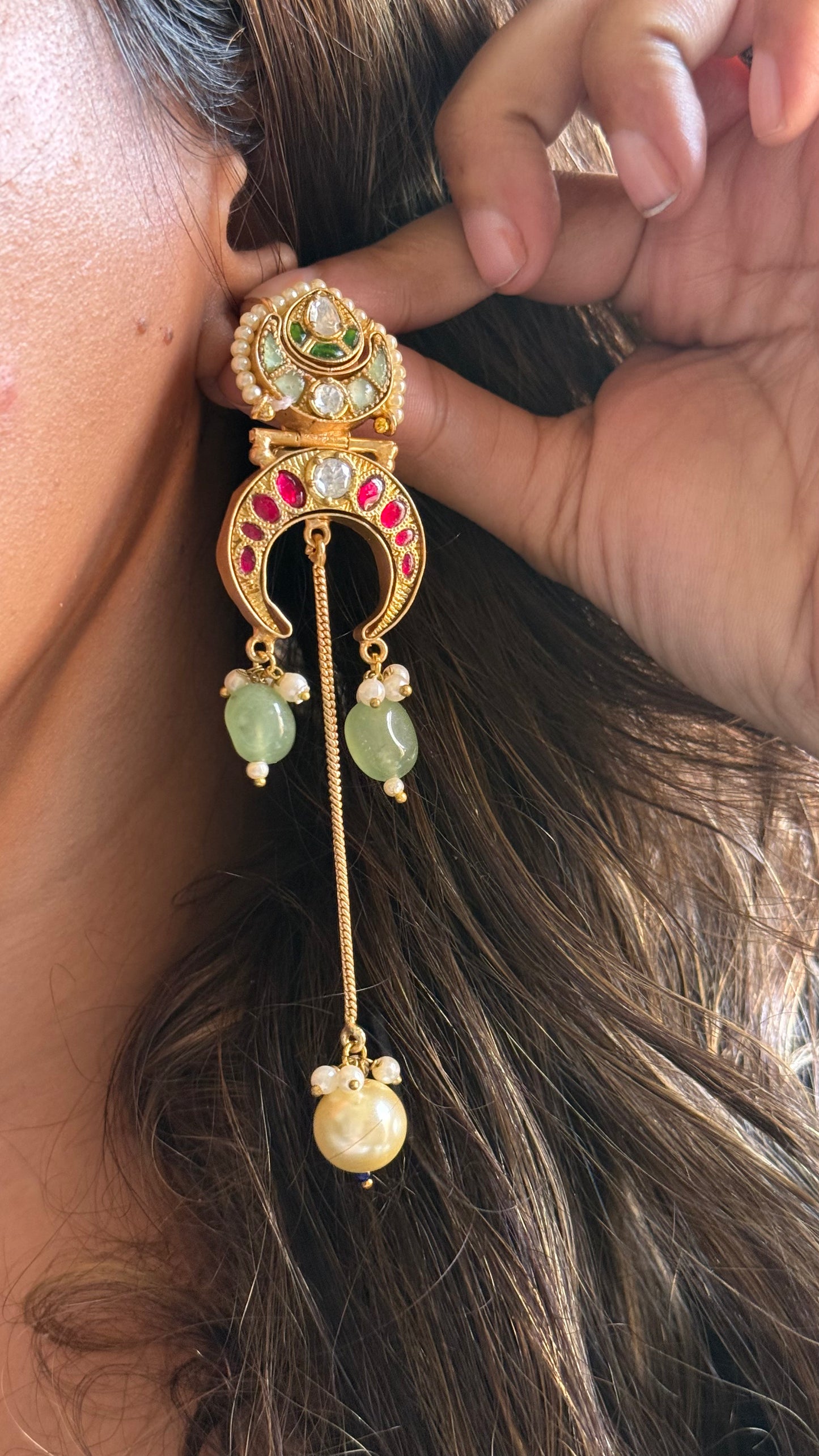 Amrapali inspired mint & Rani pink Danglers
