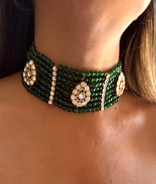 Vrinda Emerald pearl moissanite choker