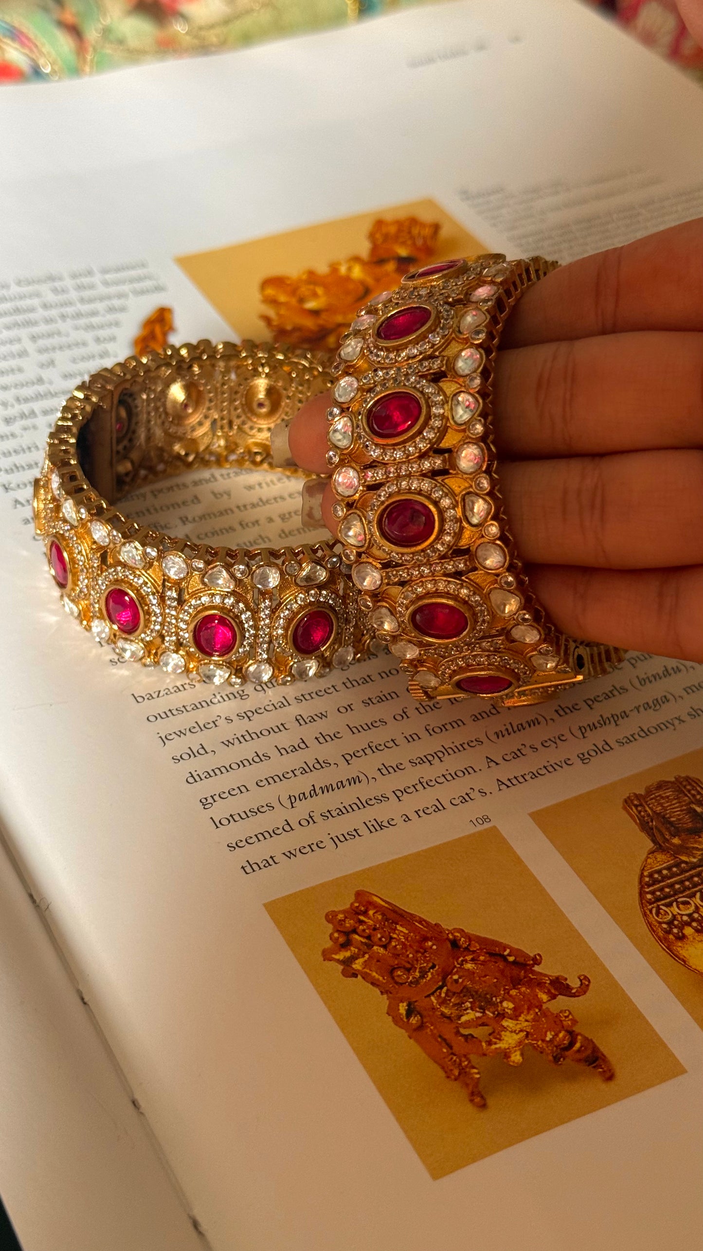 Rani pink ruby with Moissanite polki openable Bangles