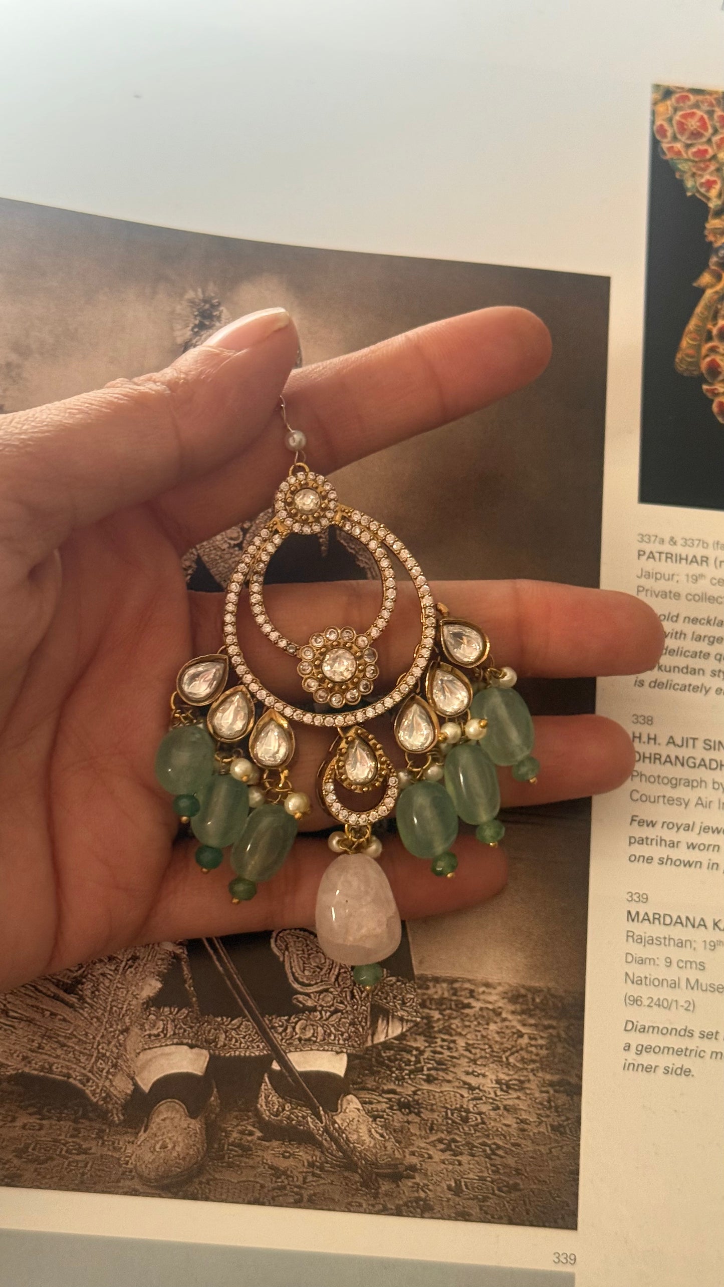 Mint & Rose quartz Chandbali maangtika