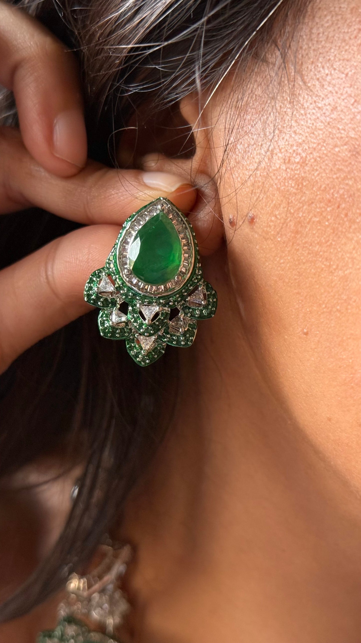 Emerald doublet cz diamond aura Necklace