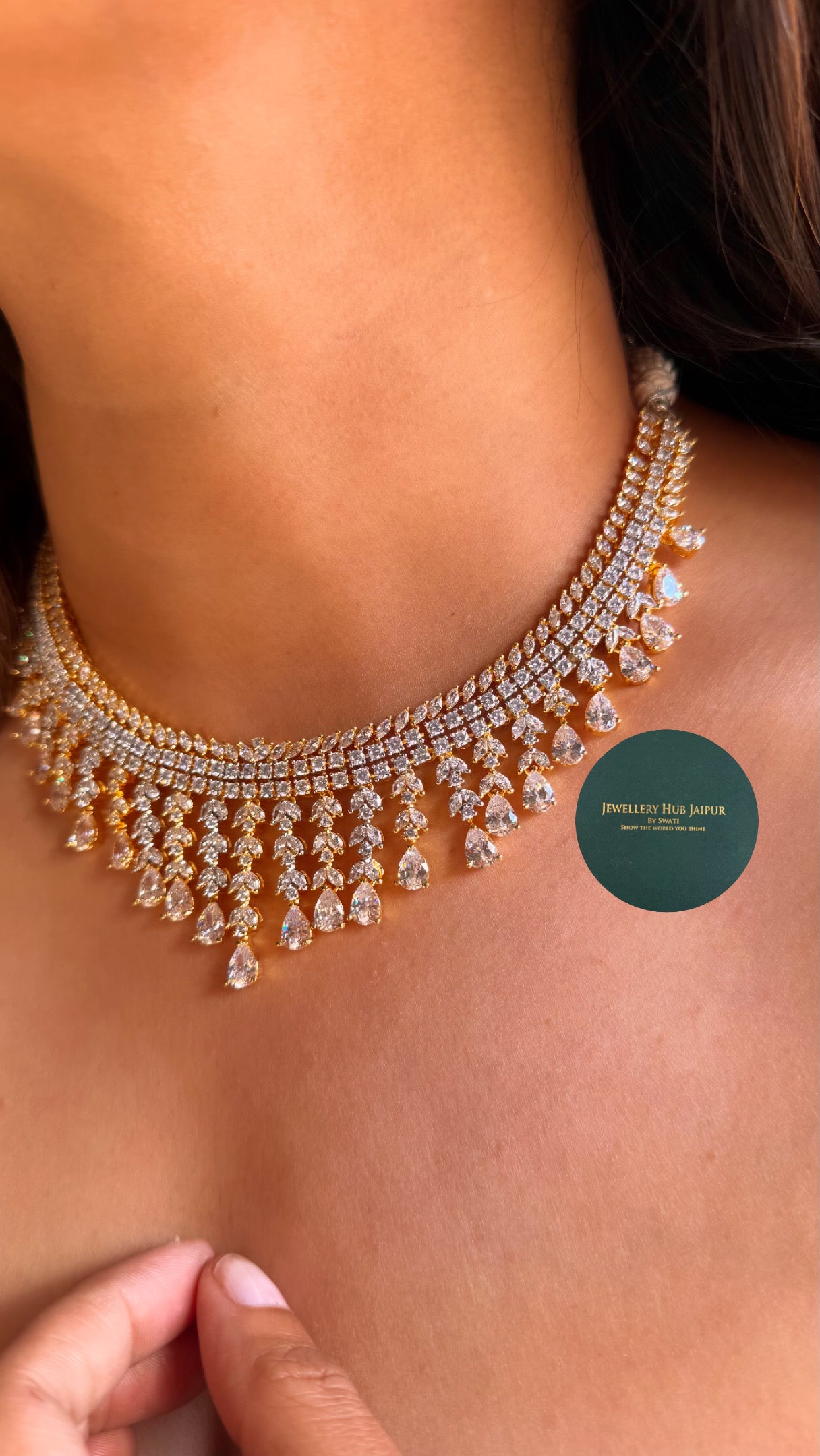 Cz Diamond GJ Polish cocktail necklace