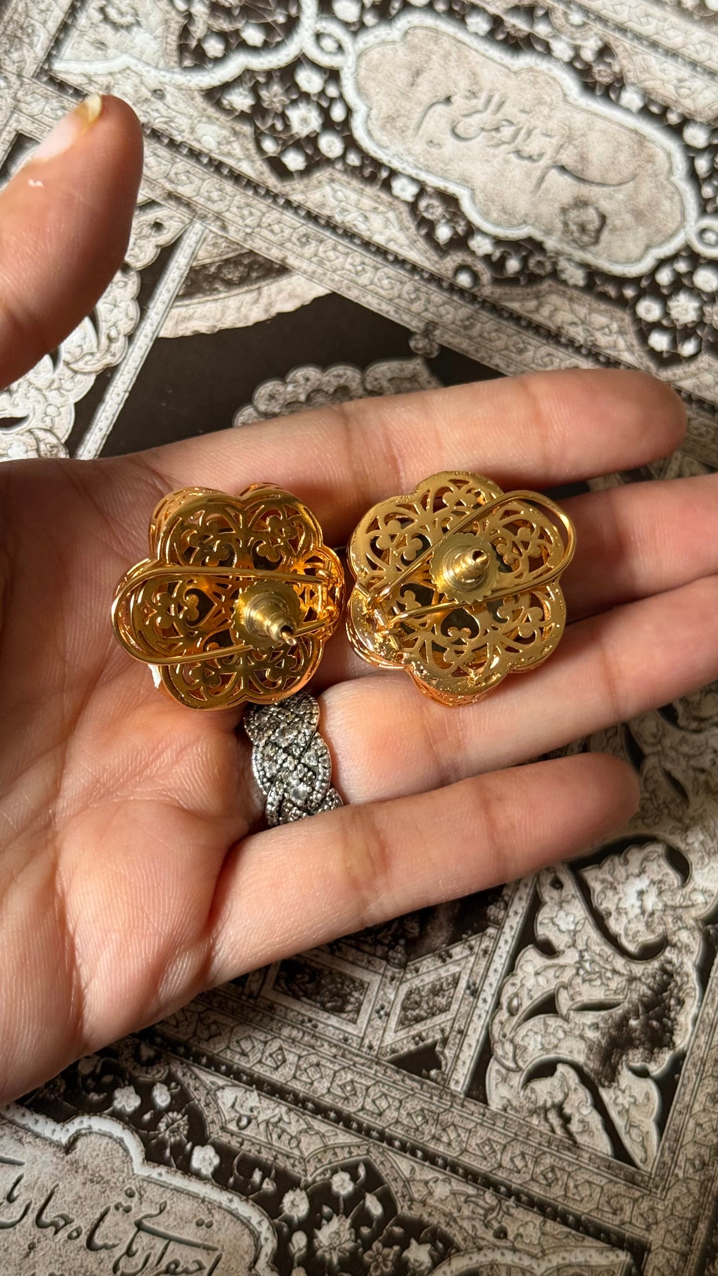 Mint doublet floral design studs