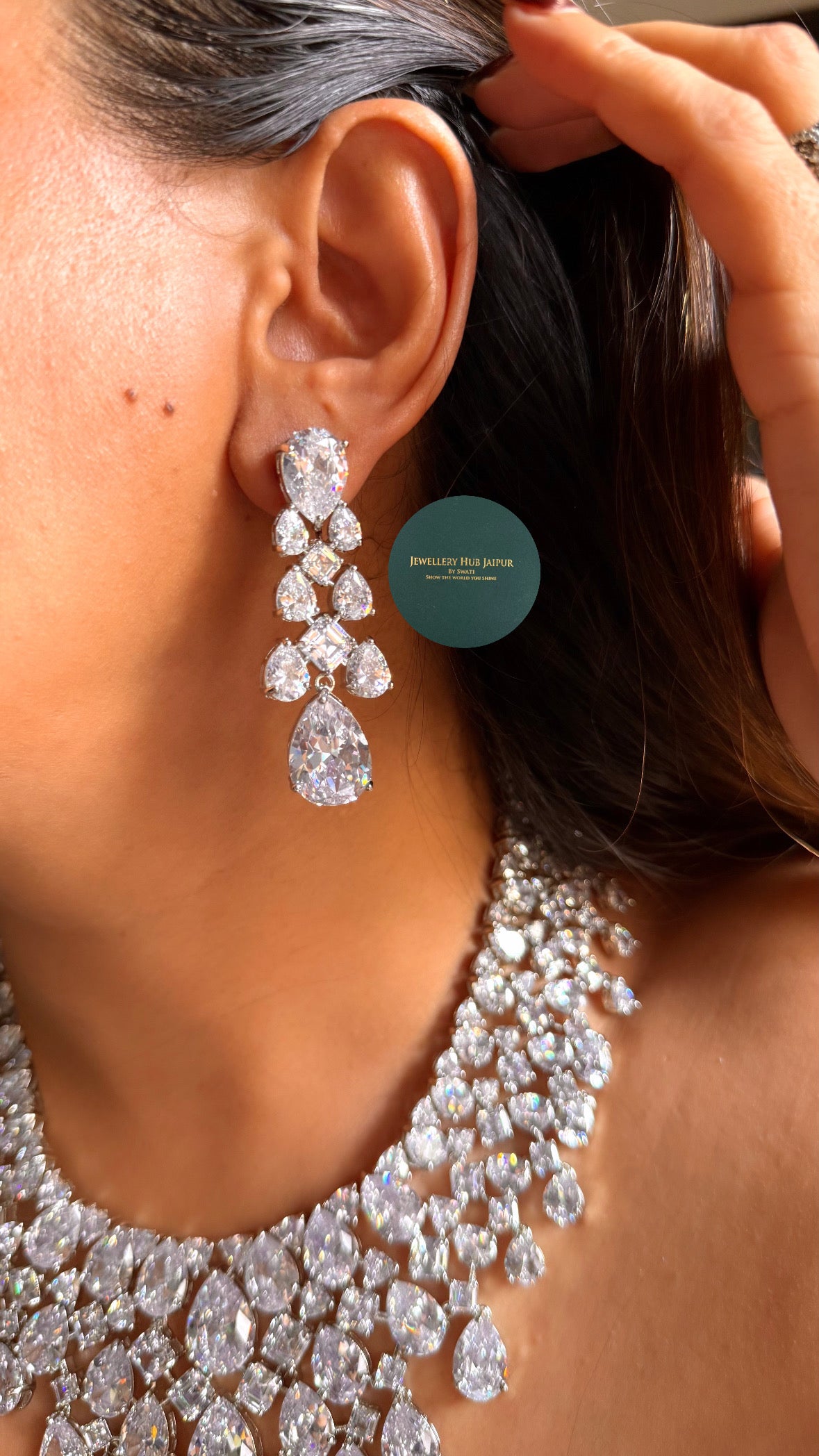 Jasmine Designed cz diamond collar necklace set