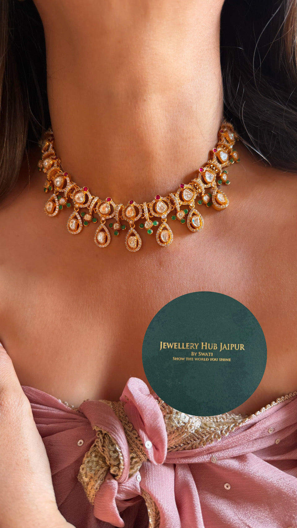 Emerald & Ruby real moissanite minimalist necklace