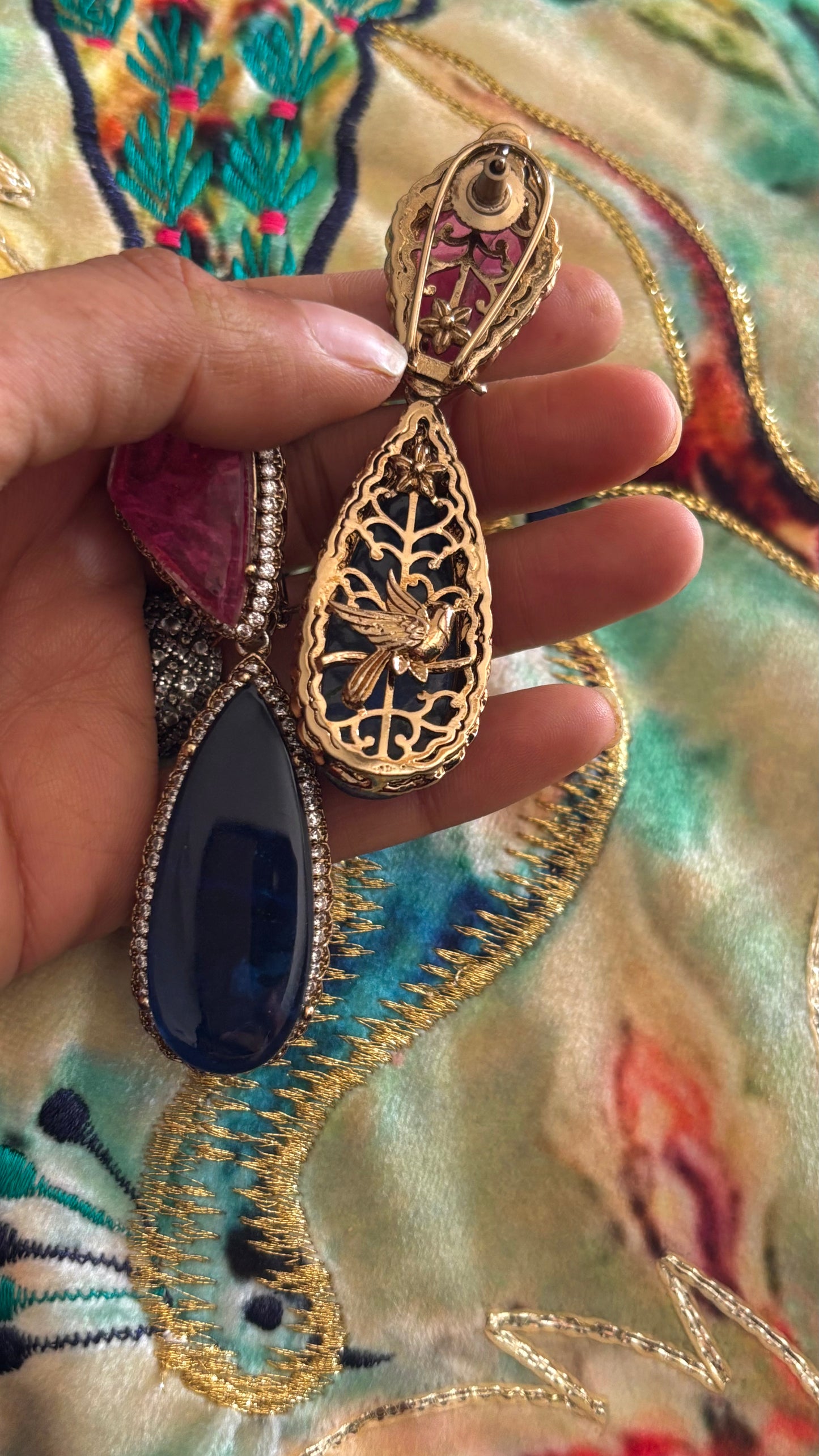 Rose quartz & Sapphire victorian cocktail danglers