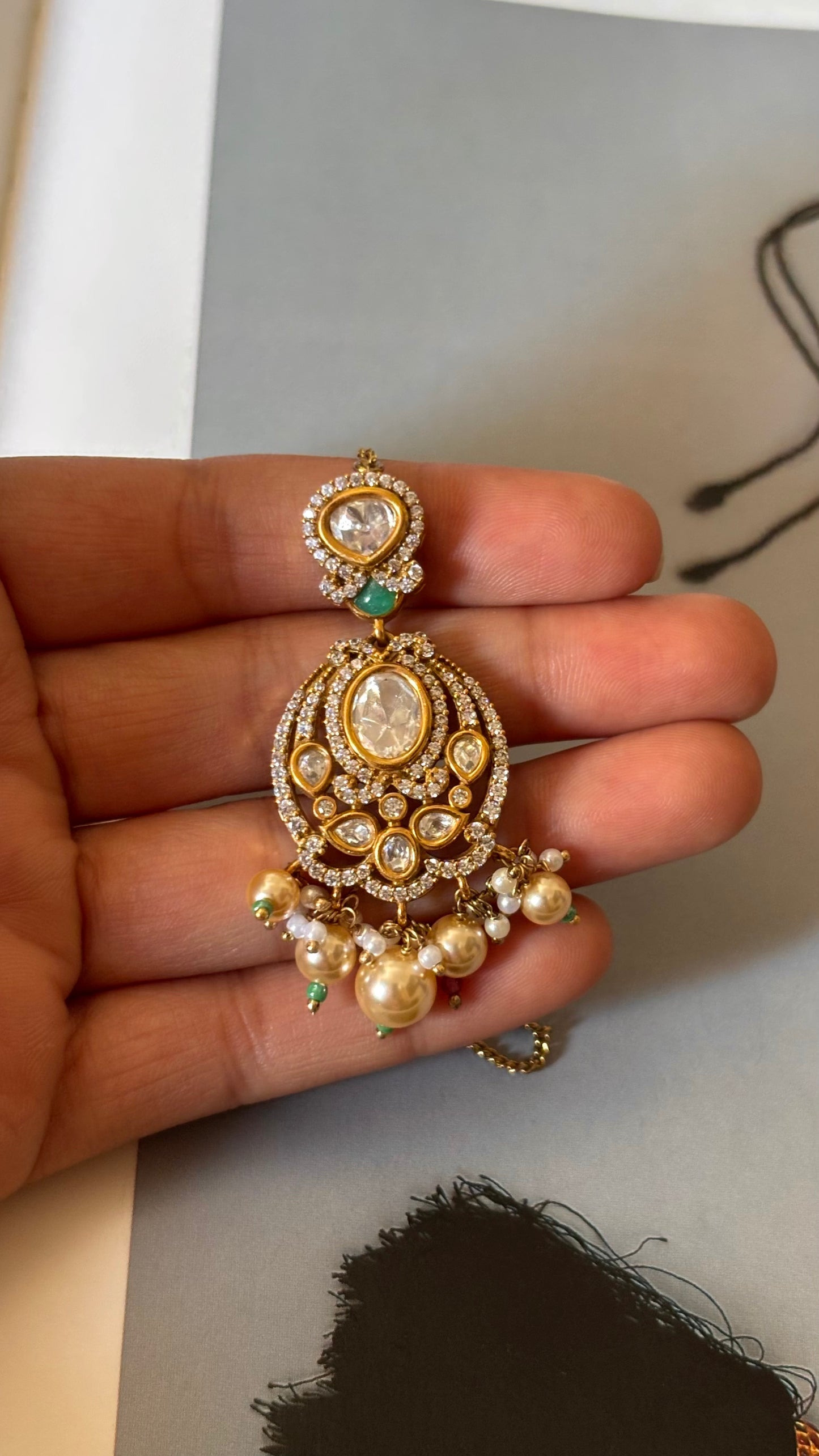 Mint real Moissanite with drops maangtika