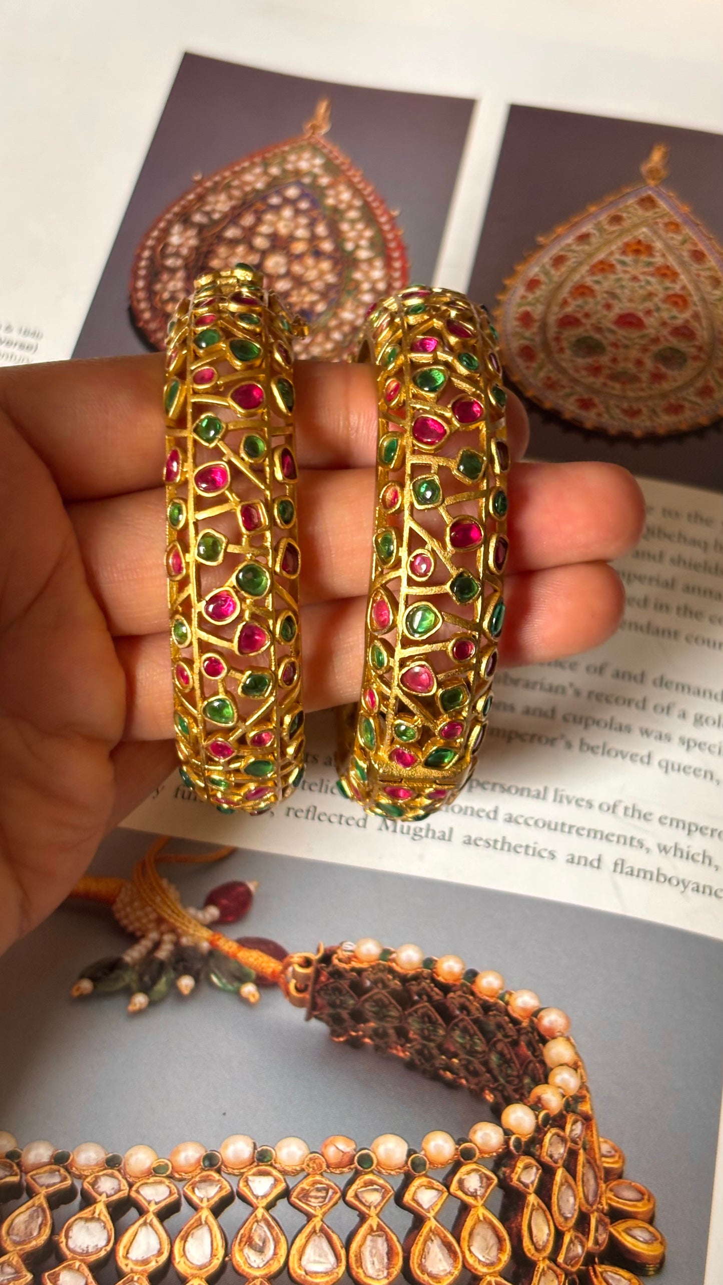 Designer emerald & rani pink gold openable bangle