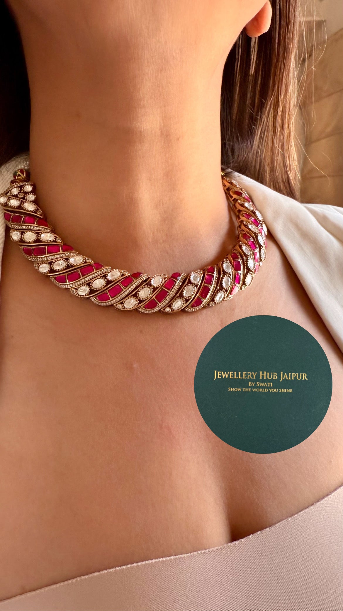 Moissanite rani pink collar necklace set