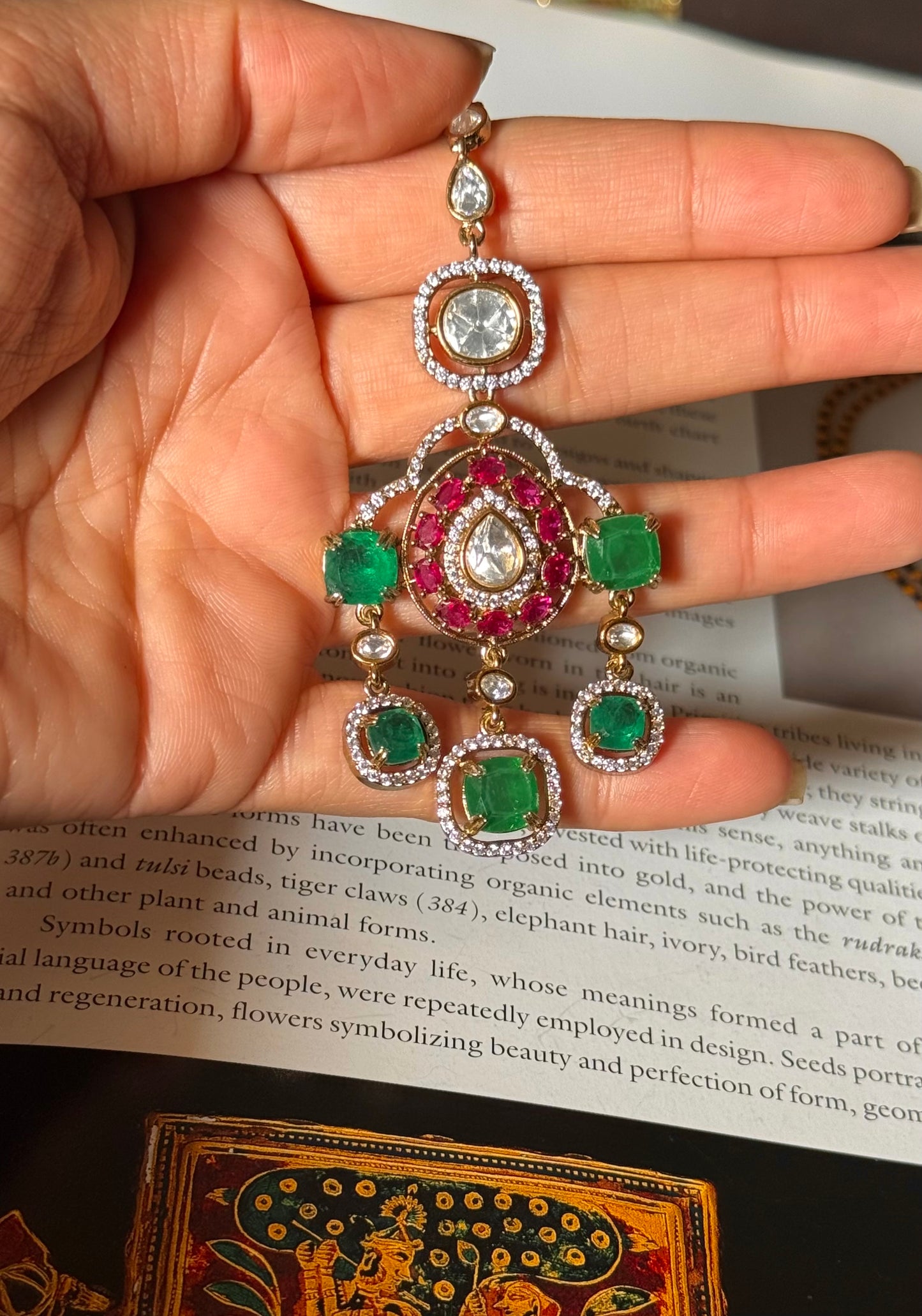 Emerald & ruby polki maangtika