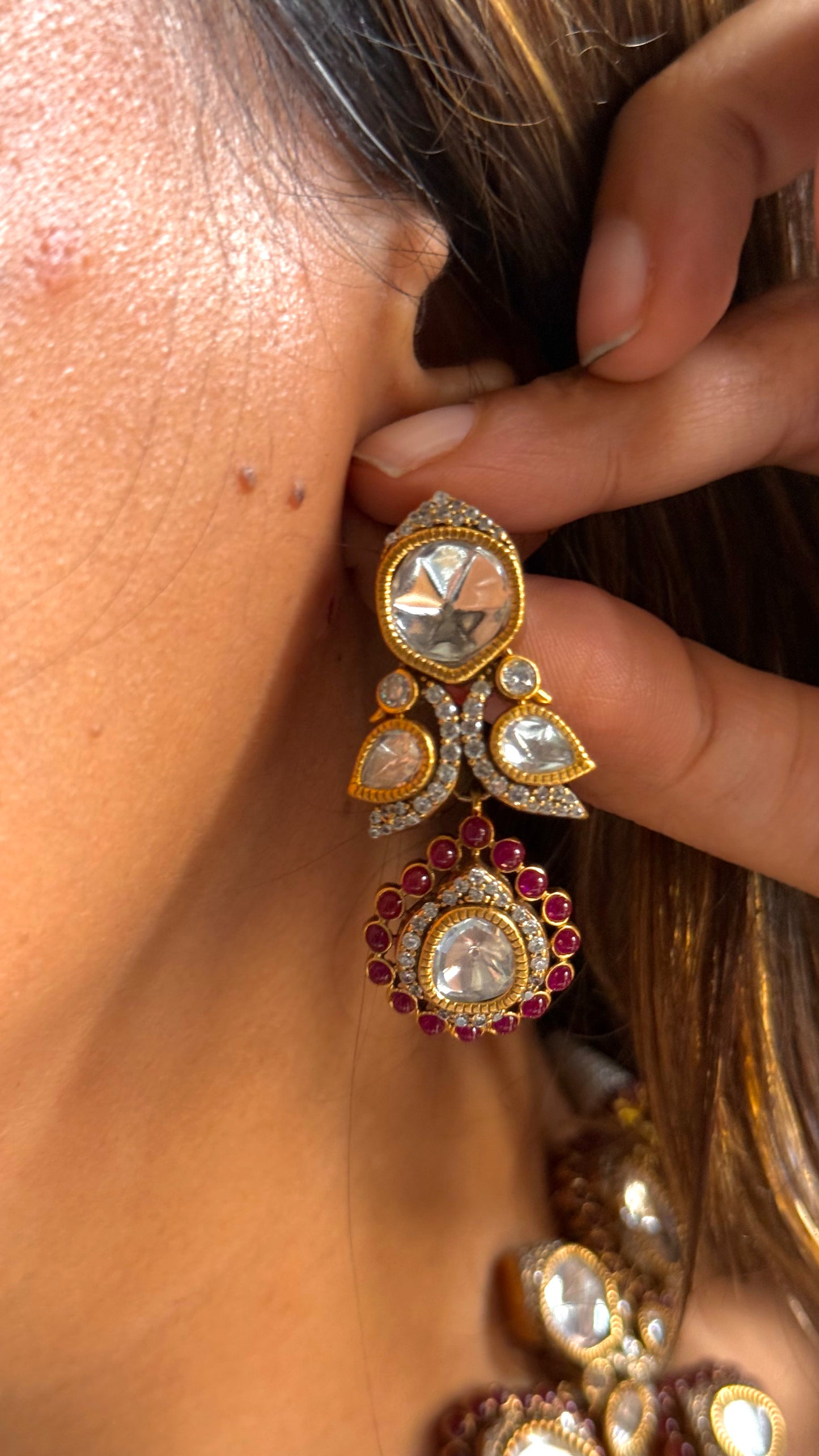 Uncut polki rubby takkar work necklace