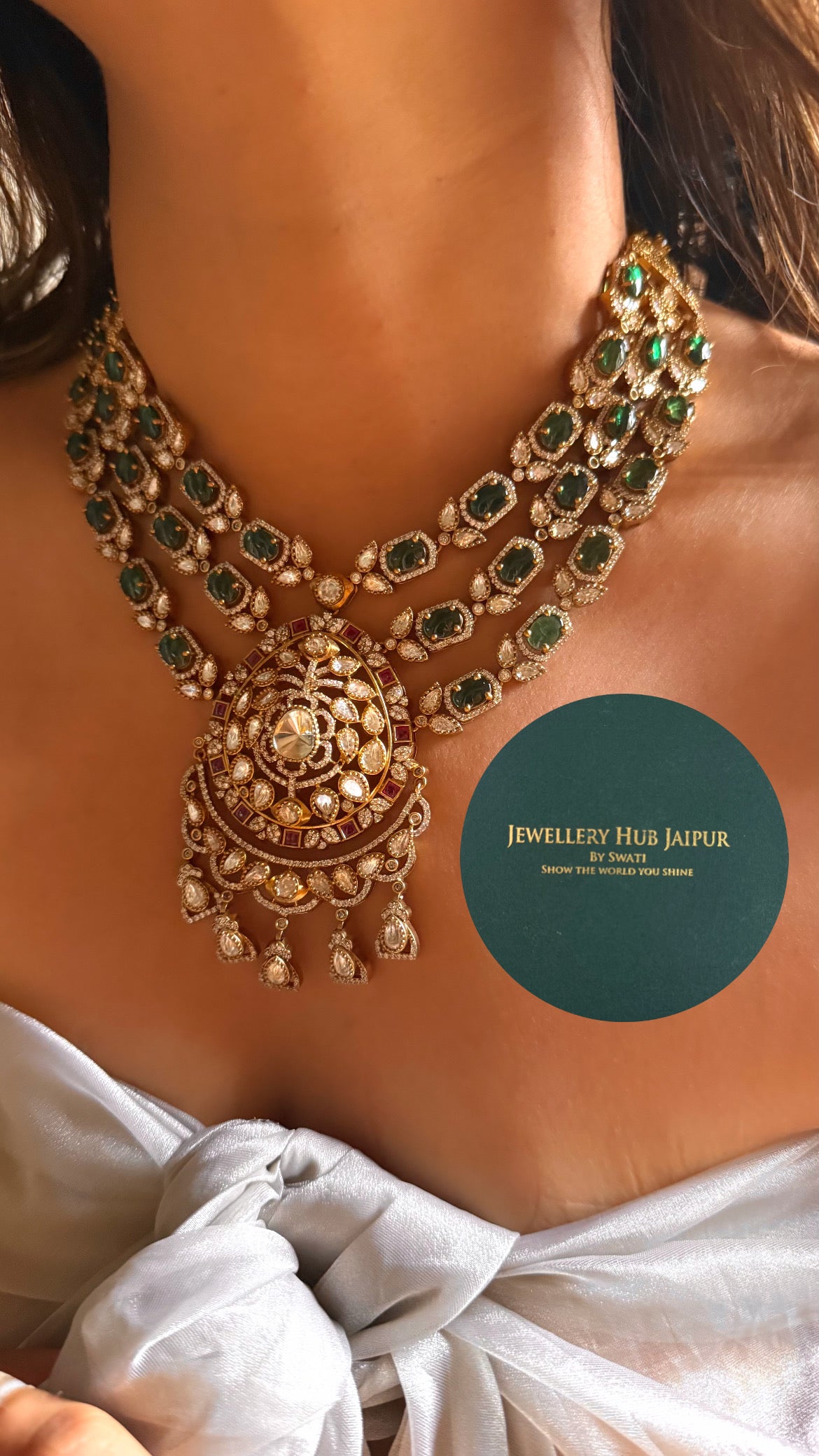 Emerald doublet moissanite 3 layer collar set