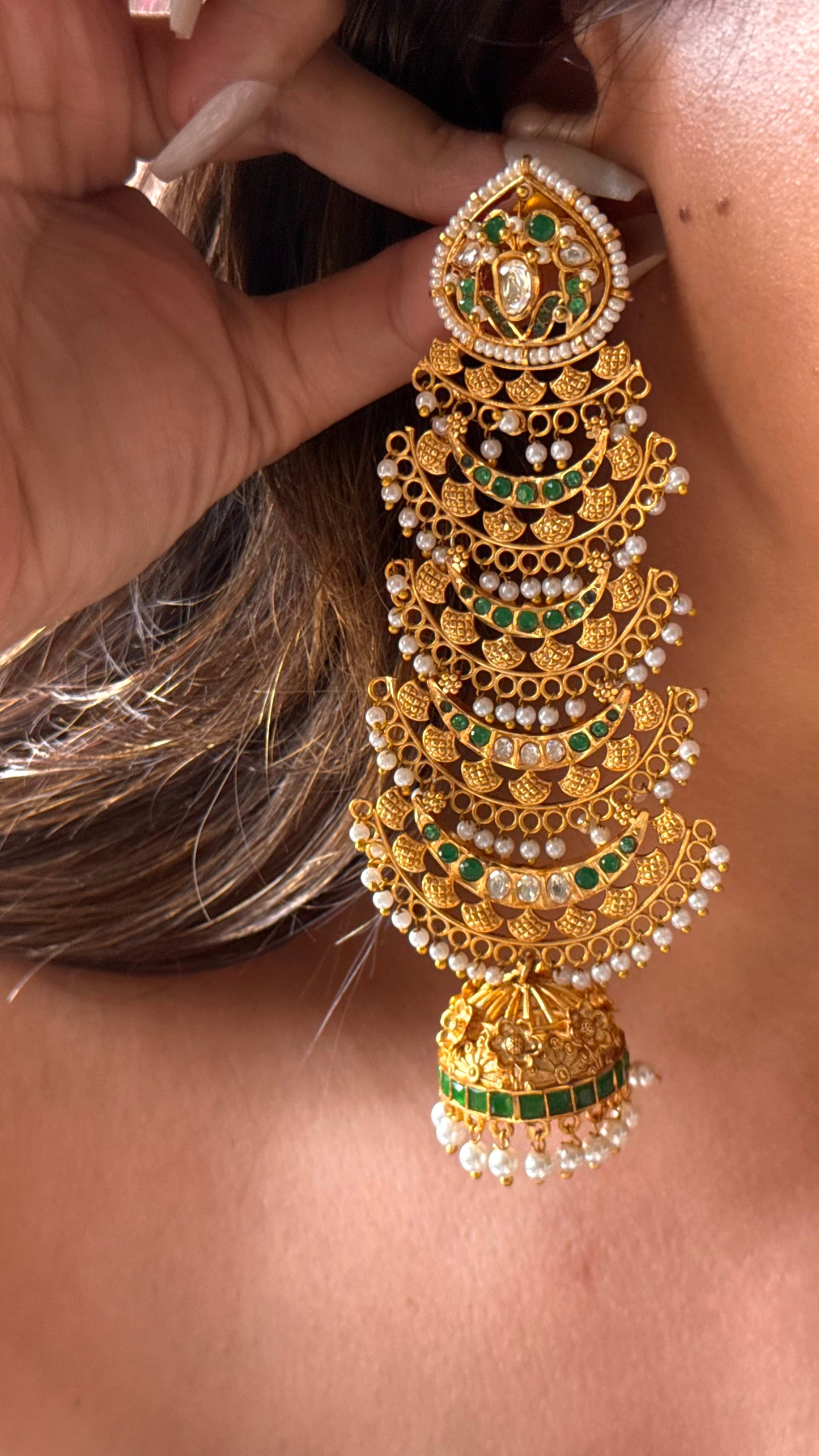 Emerald light weight rajwada long Earrings