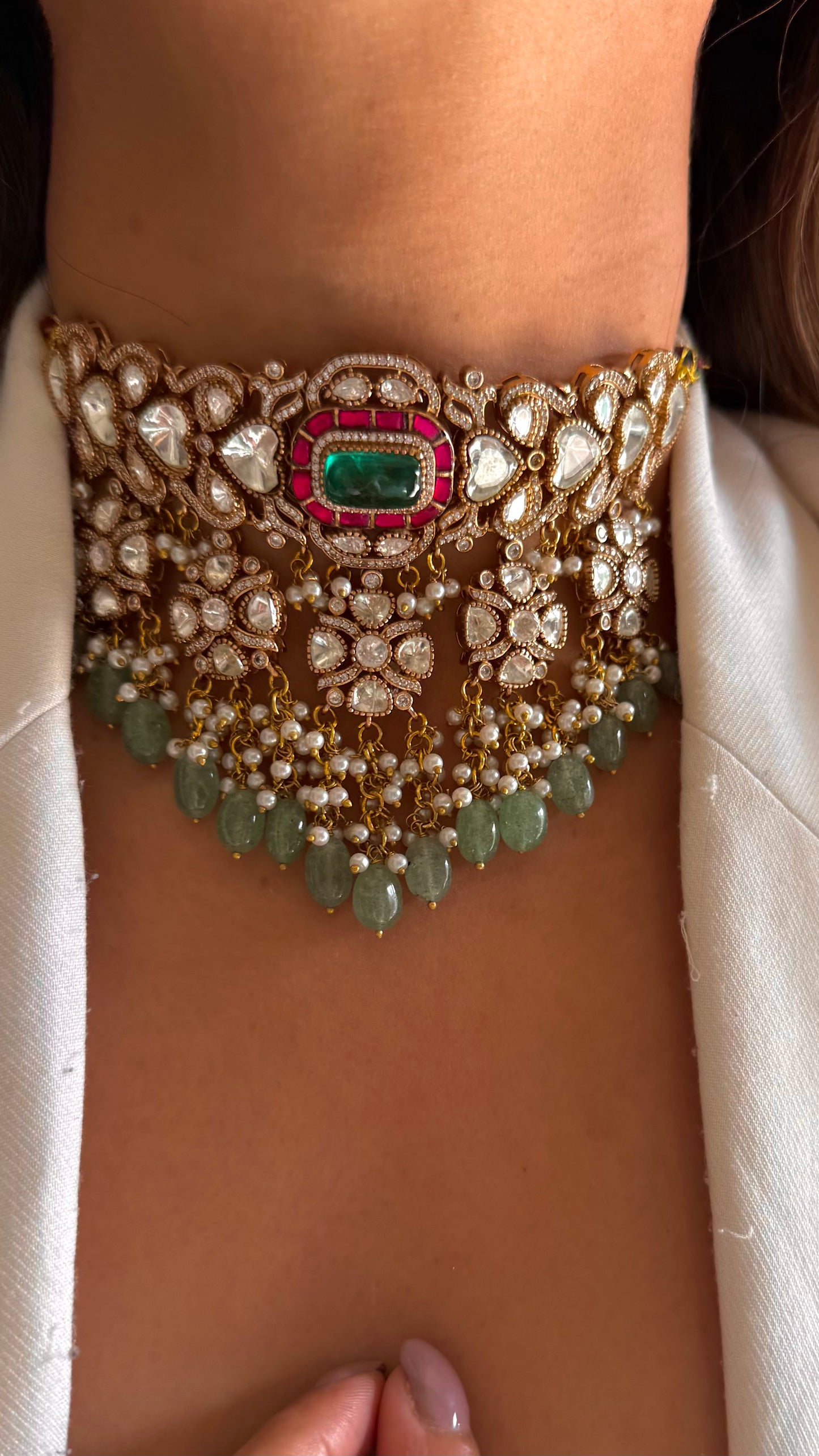 Tahira Emerald and ruby moissanite choker