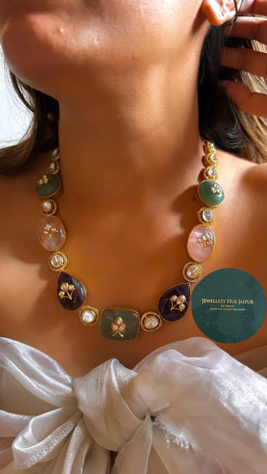 Navratna inlay carving collar set