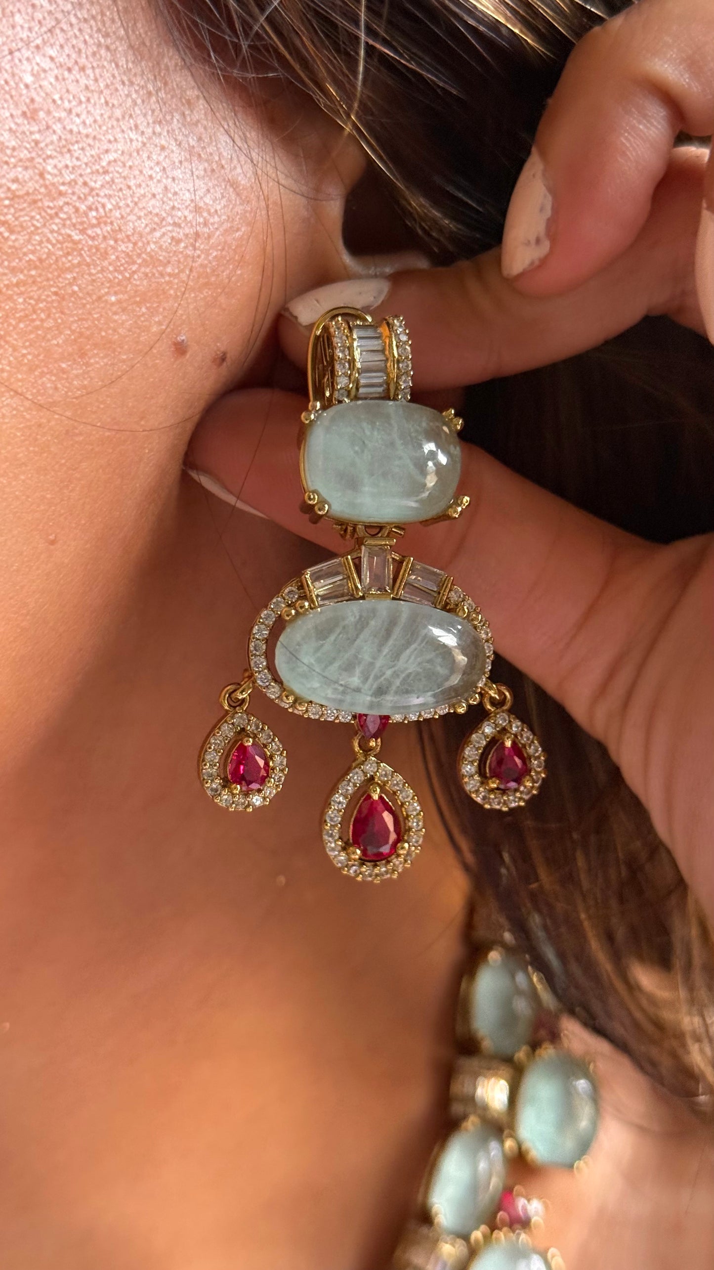 Ruby & Aquamarine doublets stones collar Necklace