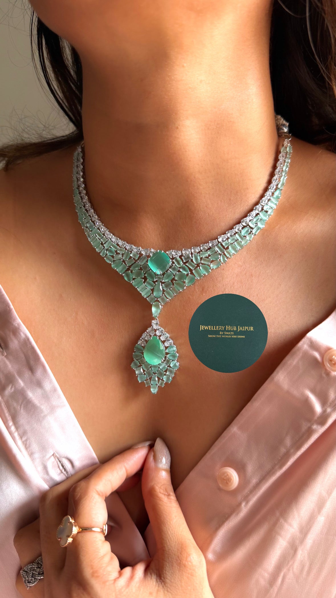 Mint doublet cocktail diamond necklace set