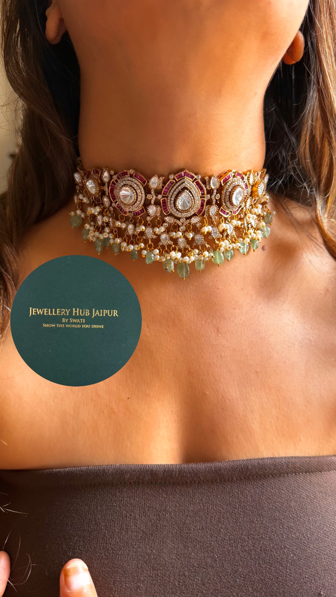 Ruby & mint choker with earrings