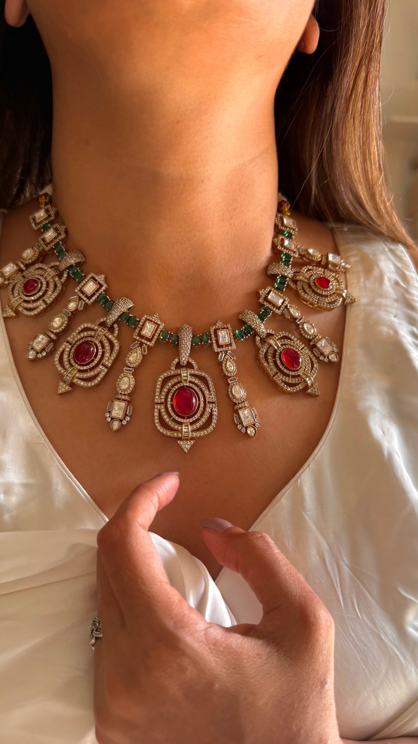 Ruby & emerald doublet necklace set
