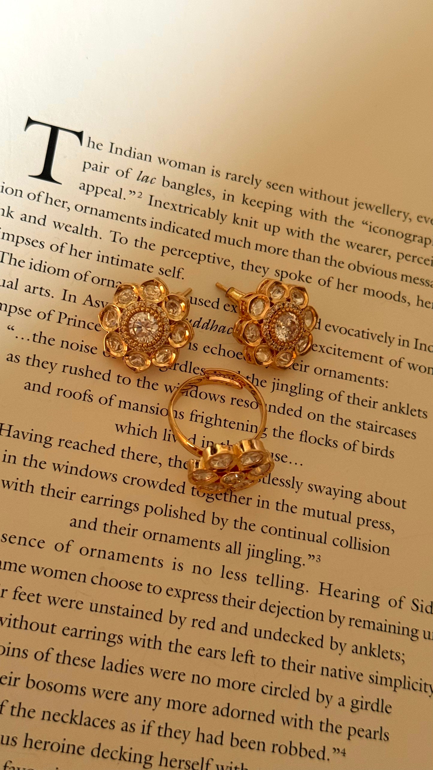 Floral moissanite stud & adjustable ring