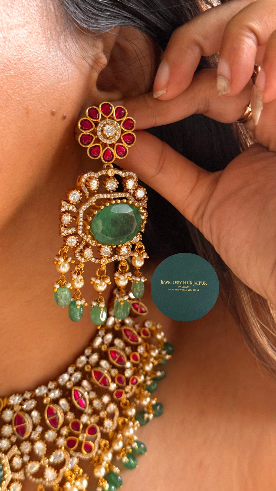 Mint doublet with real Moissanite polki bridal combo necklace