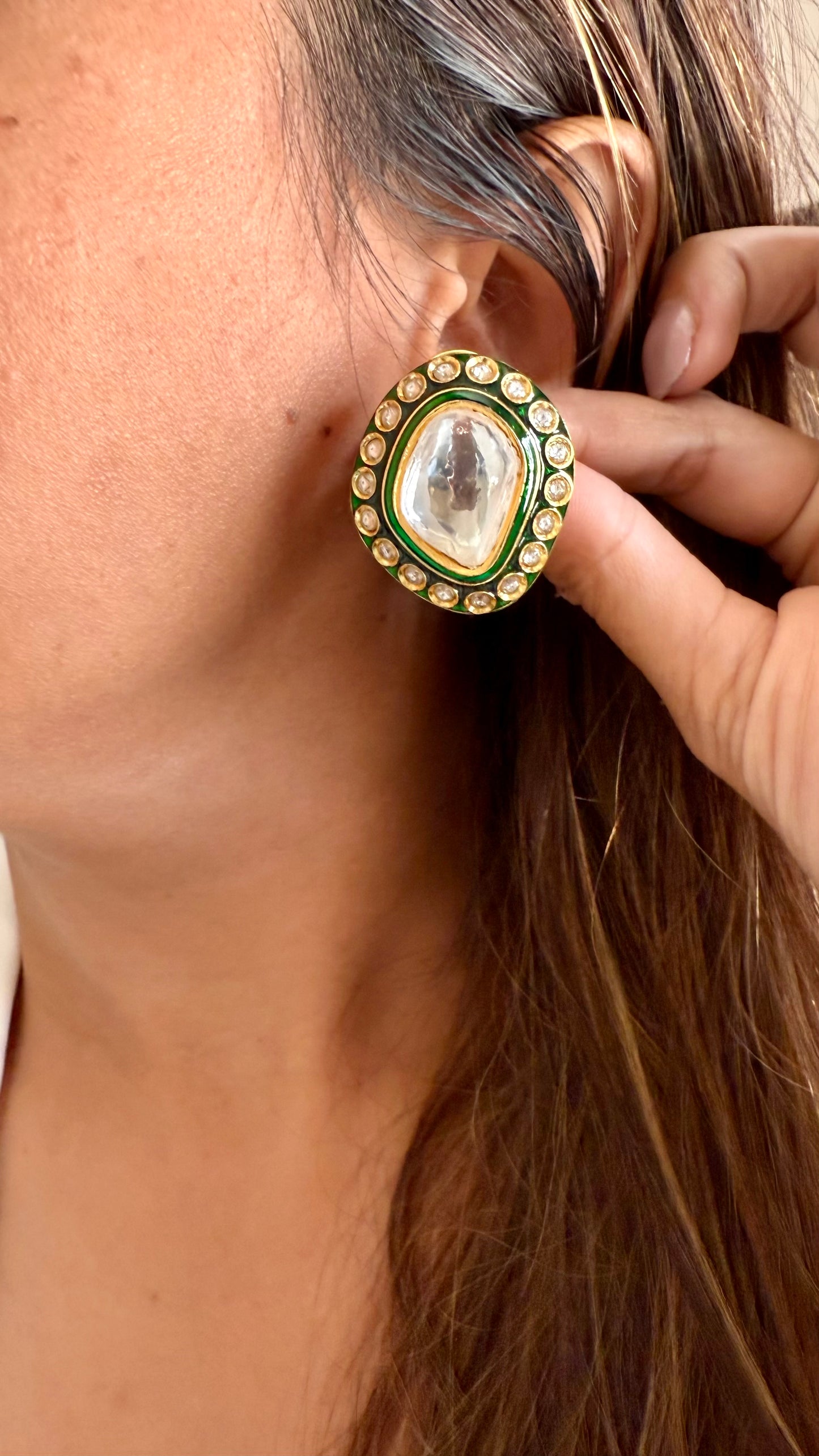 Meenakari emerald polki studs