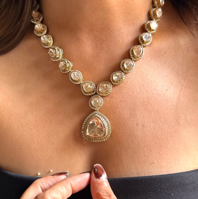 Moissanite uncut polki single line collar necklace