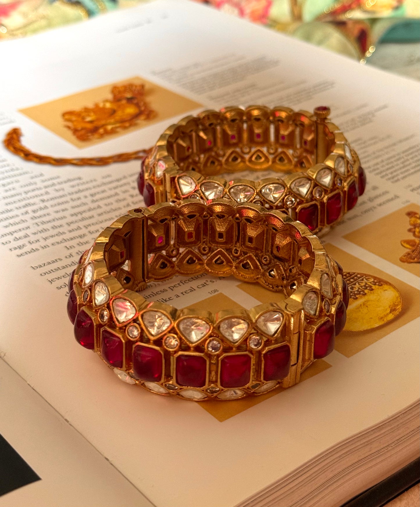 Rani pink ruby with Moissanite polki openable Bangles