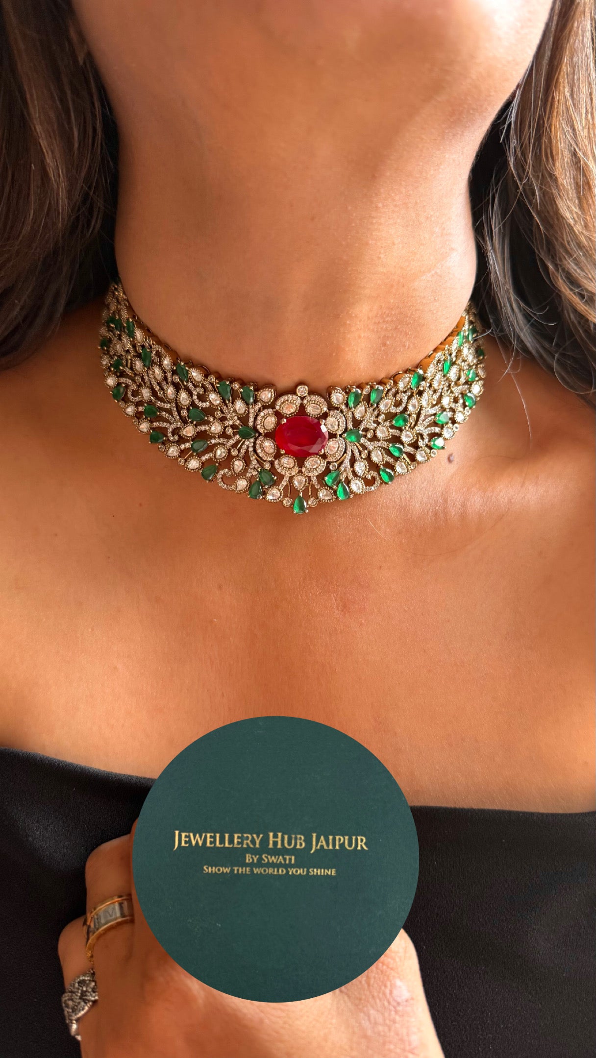 Ruby & emerald doublets designer Necklace