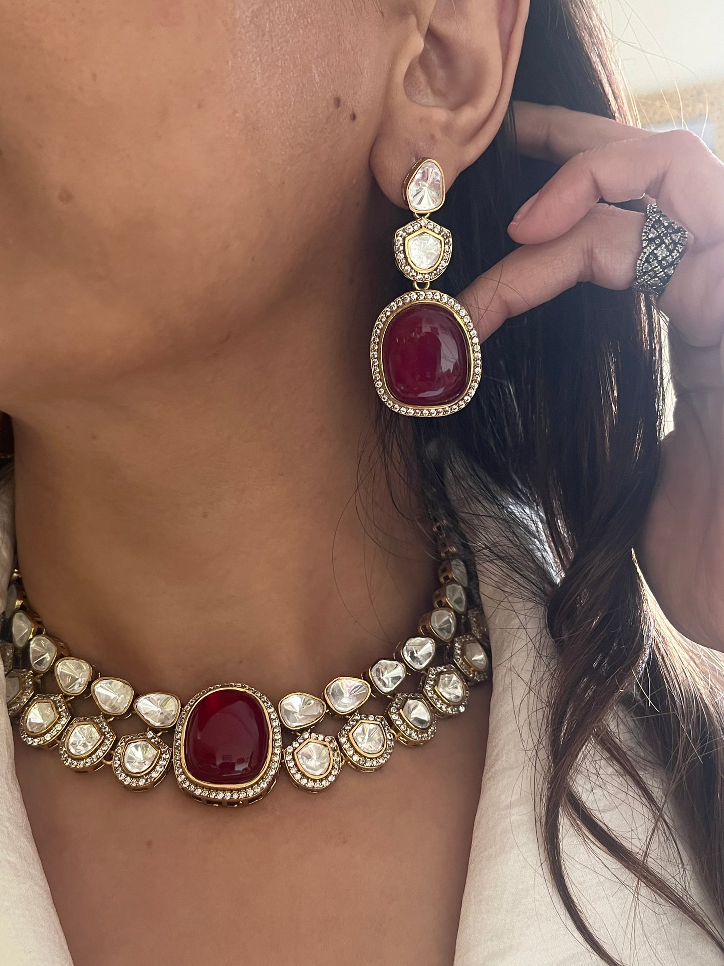 Ruby polki collar necklace