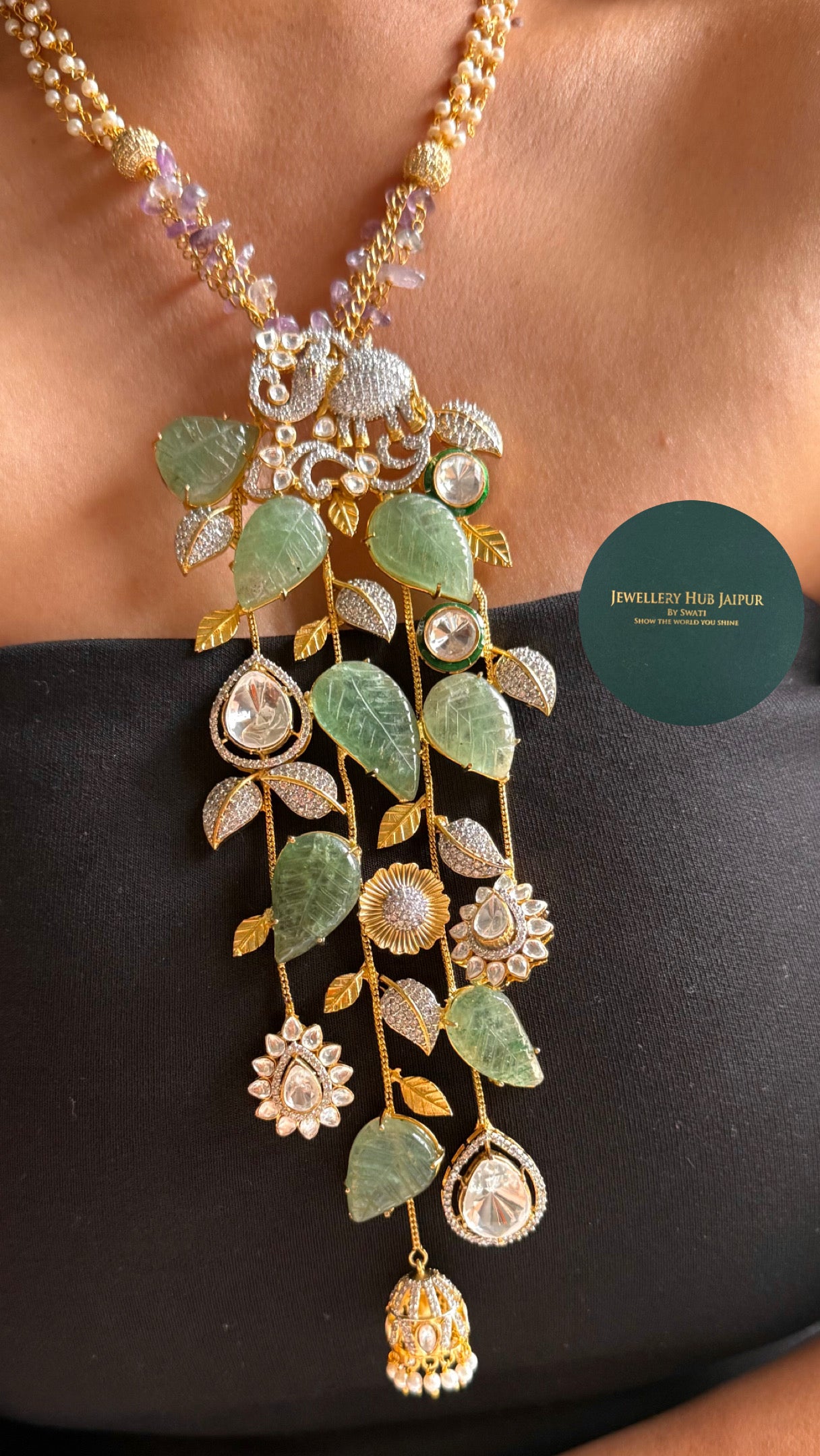 Gajj inspired mint leaf amrapali pendant set necklace