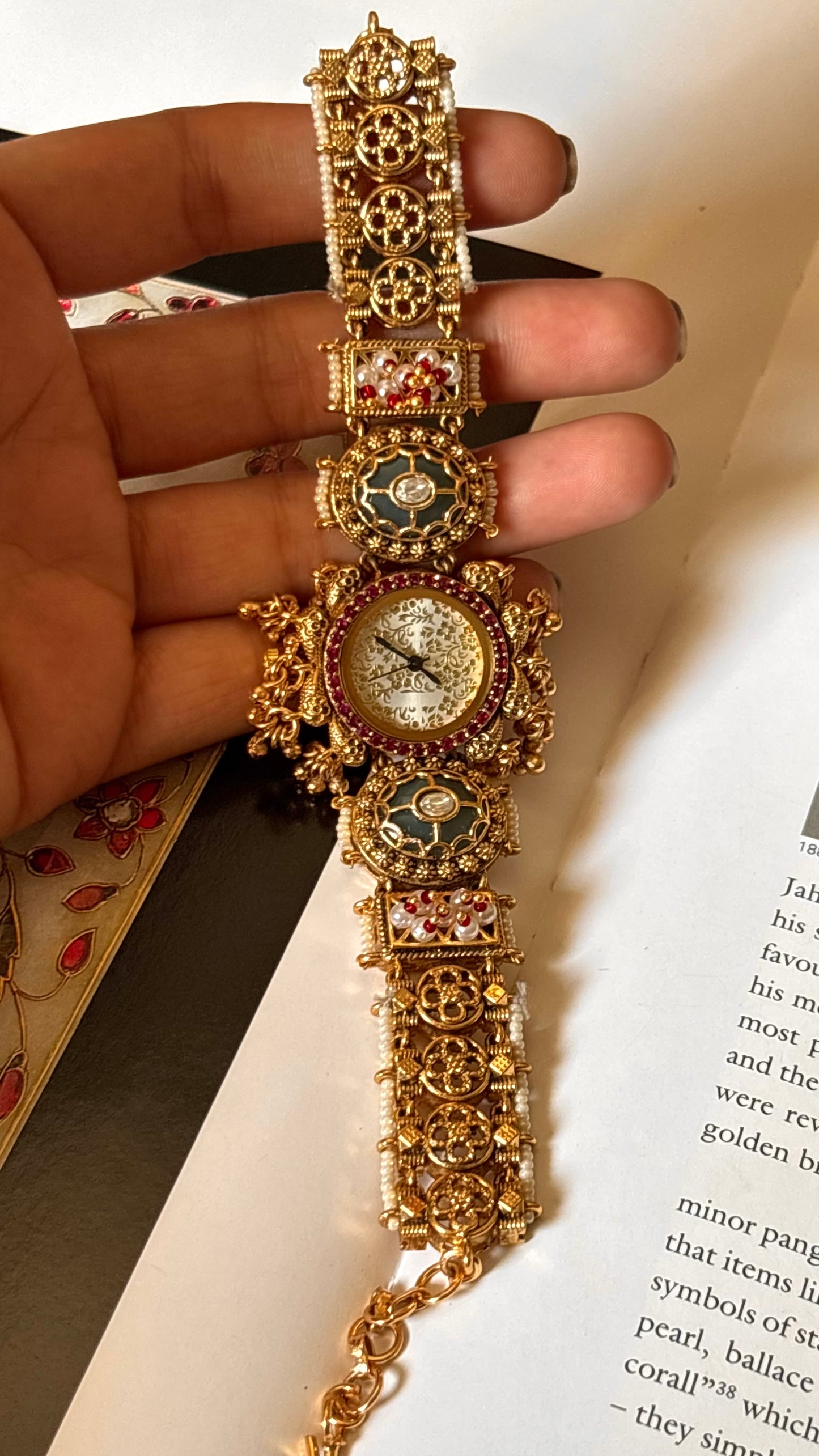 Rajwada emerald white dial dark gold watch